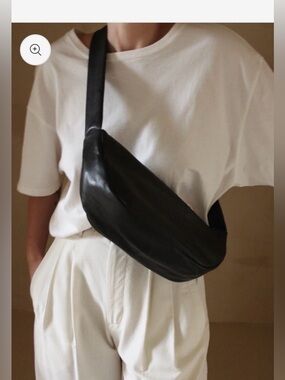 St Agni Soft Crescent Bag - Black Leather